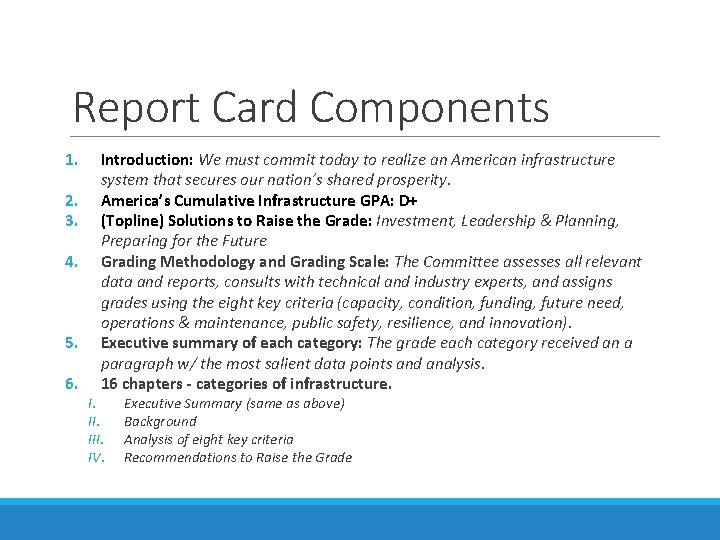 Report Card Components 1. 2. 3. 4. 5. 6. Introduction: We must commit today Report Card Components 1. 2. 3. 4. 5. 6. Introduction: We must commit today