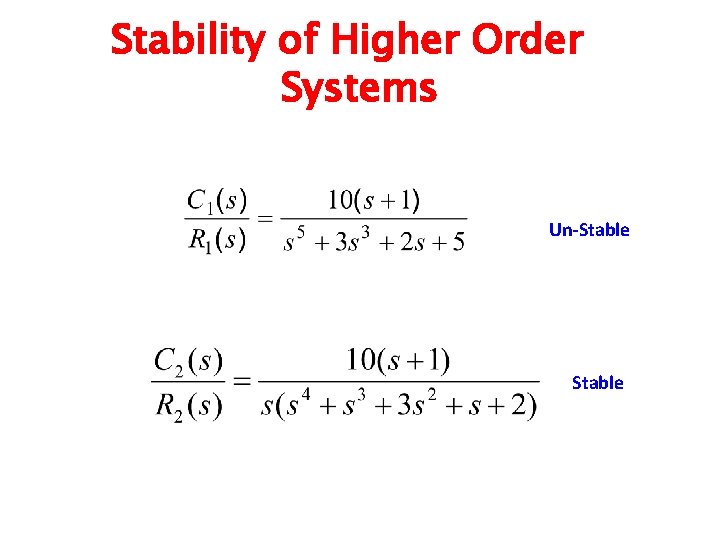 Stability of Higher Order Systems Un-Stable 