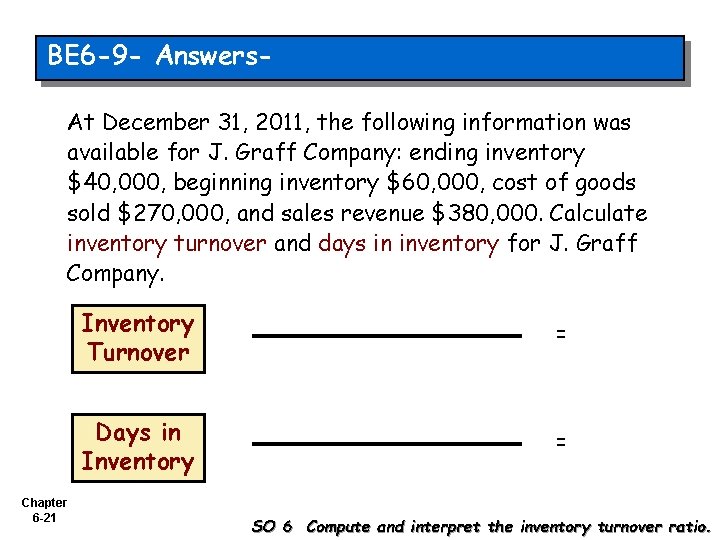 BE 6 -9 - Answers. At December 31, 2011, the following information was available