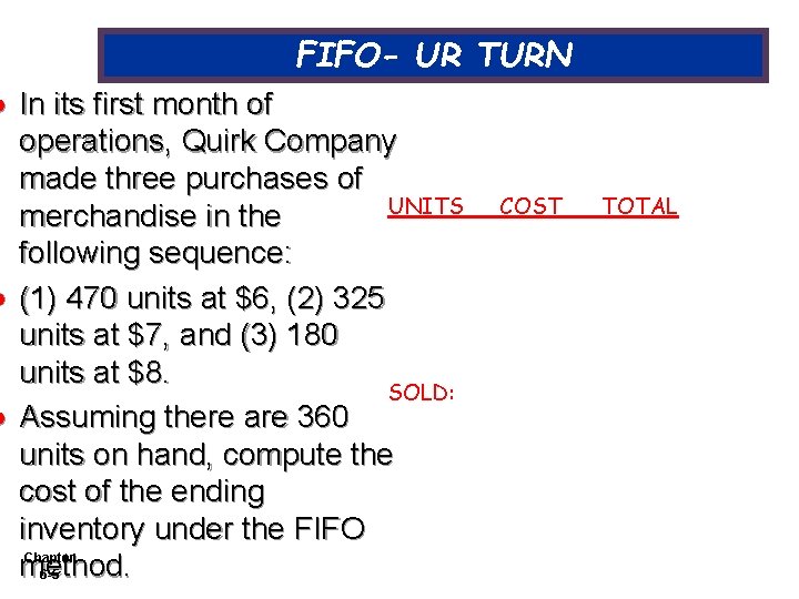 l l l FIFO- UR TURN In its first month of operations, Quirk Company