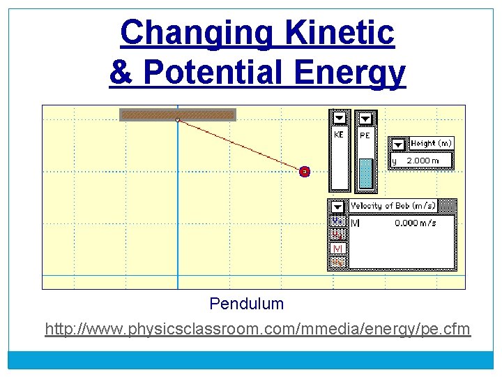 Changing Kinetic & Potential Energy Pendulum http: //www. physicsclassroom. com/mmedia/energy/pe. cfm 