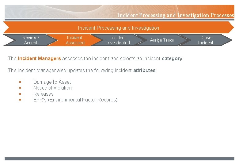 Incident Processing and Investigation Processes Incident Processing and Investigation Review / Accept Incident Assessed