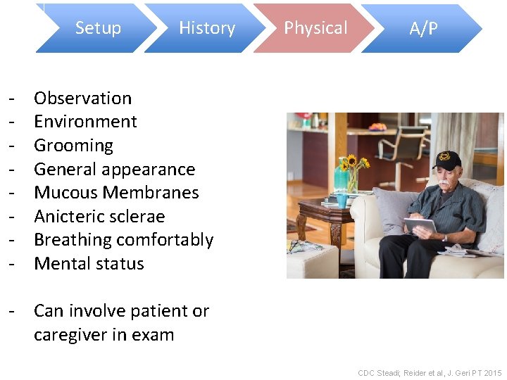 Setup - History Physical A/P Observation Environment Grooming General appearance Mucous Membranes Anicteric sclerae