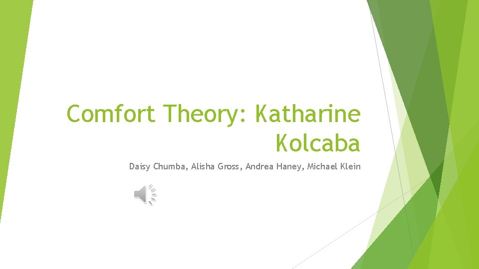 Comfort Theory: Katharine Kolcaba Daisy Chumba, Alisha Gross, Andrea Haney, Michael Klein 