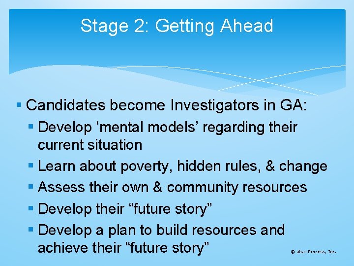 Stage 2: Getting Ahead Candidates become Investigators in GA: Develop ‘mental models’ regarding their Stage 2: Getting Ahead Candidates become Investigators in GA: Develop ‘mental models’ regarding their