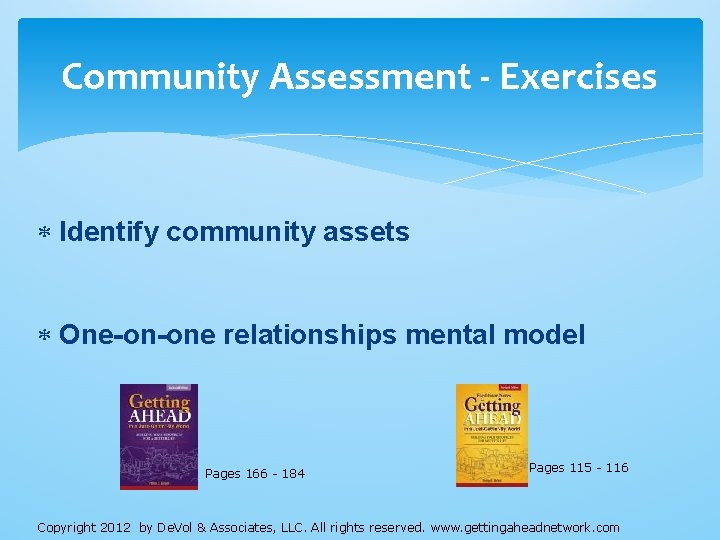Community Assessment - Exercises Identify community assets One-on-one relationships mental model Pages 166 - Community Assessment - Exercises Identify community assets One-on-one relationships mental model Pages 166 -