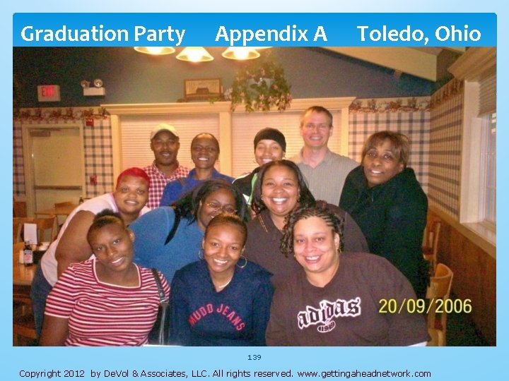 Graduation Party Appendix A Toledo, Ohio 139 Copyright 2012 by De. Vol & Associates, Graduation Party Appendix A Toledo, Ohio 139 Copyright 2012 by De. Vol & Associates,