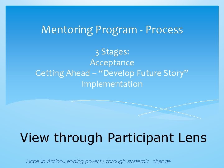 Mentoring Program - Process 3 Stages: Acceptance Getting Ahead – “Develop Future Story” Implementation Mentoring Program - Process 3 Stages: Acceptance Getting Ahead – “Develop Future Story” Implementation