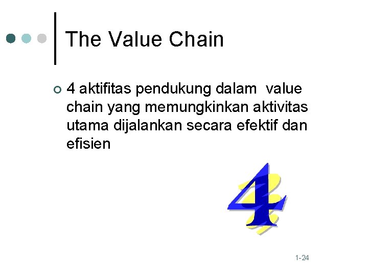 The Value Chain ¢ 4 aktifitas pendukung dalam value chain yang memungkinkan aktivitas utama