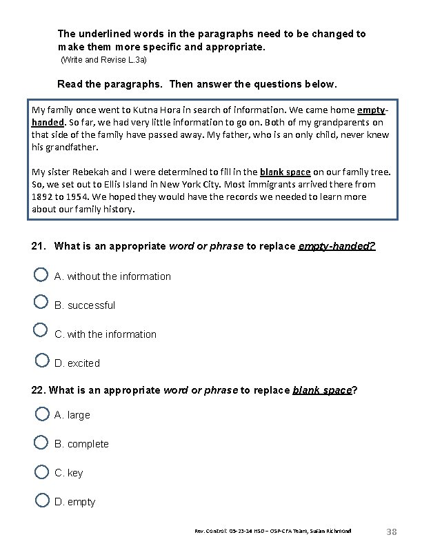 The underlined words in the paragraphs need to be changed to make them more