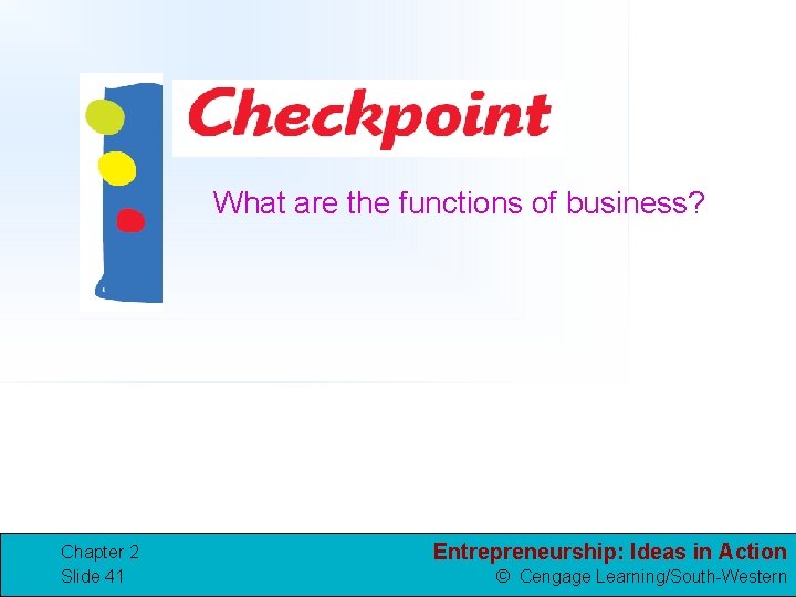 What are the functions of business? Chapter 2 Slide 41 Entrepreneurship: Ideas in Action