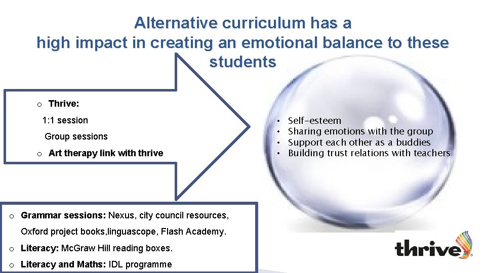 Alternative curriculum has a high impact in creating an emotional balance to these students