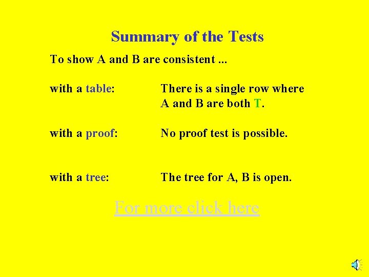 Summary of the Tests To show A and B are consistent. . . with