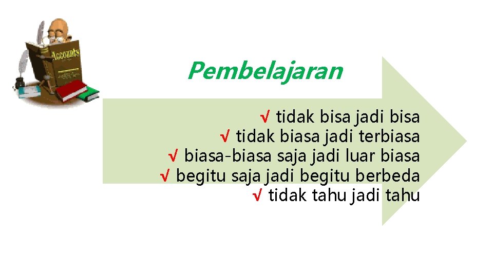 Pembelajaran √ tidak bisa jadi bisa √ tidak biasa jadi terbiasa √ biasa-biasa saja