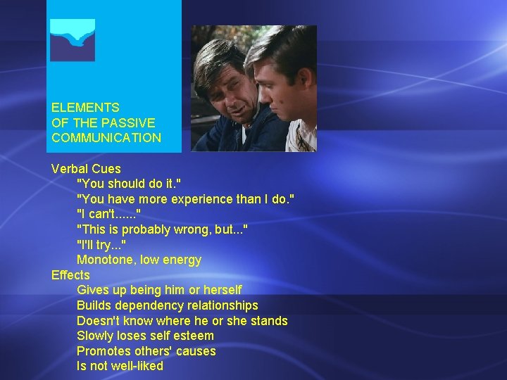 ELEMENTS OF THE PASSIVE COMMUNICATION Verbal Cues "You should do it. " "You have ELEMENTS OF THE PASSIVE COMMUNICATION Verbal Cues "You should do it. " "You have