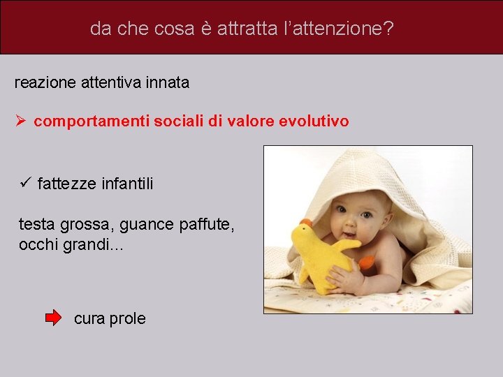 da che cosa è attratta l’attenzione? reazione attentiva innata Ø comportamenti sociali di valore