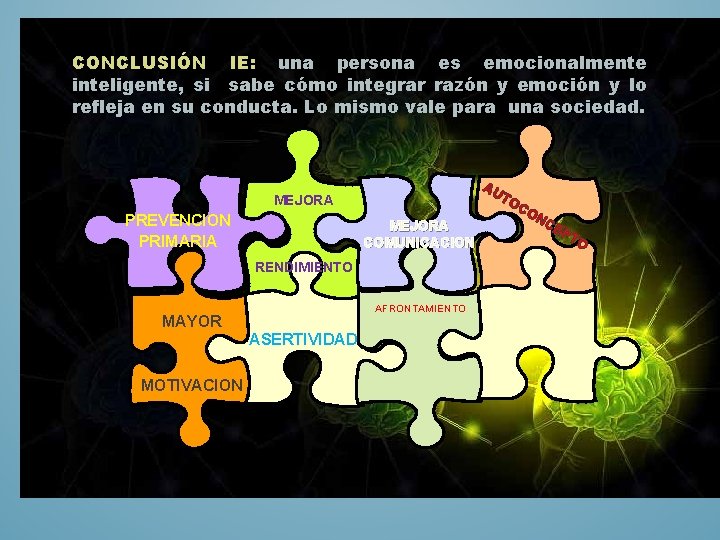 CONCLUSIÓN IE: una persona es emocionalmente inteligente, si sabe cómo integrar razón y emoción