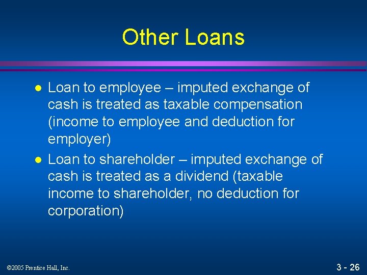 Other Loans l l Loan to employee – imputed exchange of cash is treated