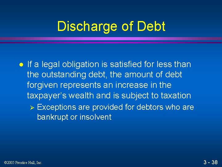 Discharge of Debt l If a legal obligation is satisfied for less than the