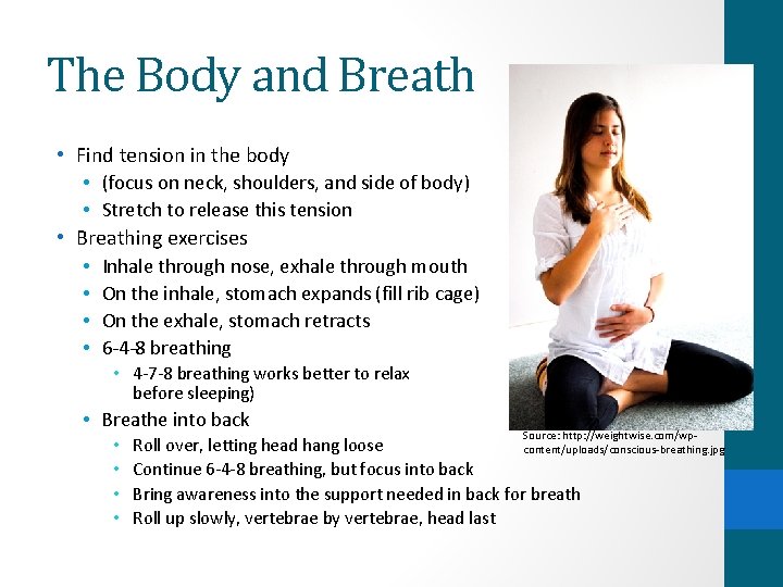 The Body and Breath • Find tension in the body • (focus on neck, The Body and Breath • Find tension in the body • (focus on neck,