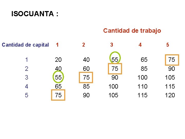 ISOCUANTA : Cantidad de trabajo Cantidad de capital 1 2 3 4 5 20