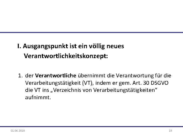 I. Ausgangspunkt ist ein völlig neues Verantwortlichkeitskonzept: 1. der Verantwortliche übernimmt die Verantwortung für