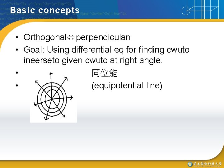 Basic concepts • Orthogonal perpendiculan • Goal: Using differential eq for finding cwuto ineerseto