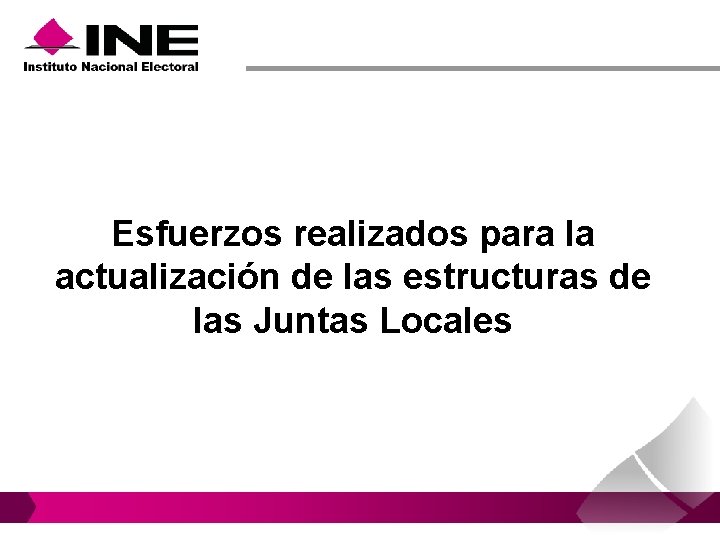 Esfuerzos realizados para la actualización de las estructuras de las Juntas Locales Esfuerzos realizados para la actualización de las estructuras de las Juntas Locales