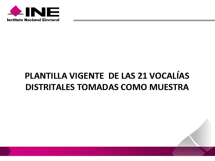 PLANTILLA VIGENTE DE LAS 21 VOCALÍAS DISTRITALES TOMADAS COMO MUESTRA PLANTILLA VIGENTE DE LAS 21 VOCALÍAS DISTRITALES TOMADAS COMO MUESTRA