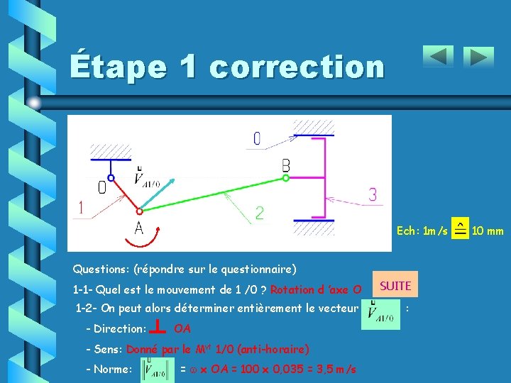 Étape 1 correction Ech: 1 m/s Questions: (répondre sur le questionnaire) 1 -1 -