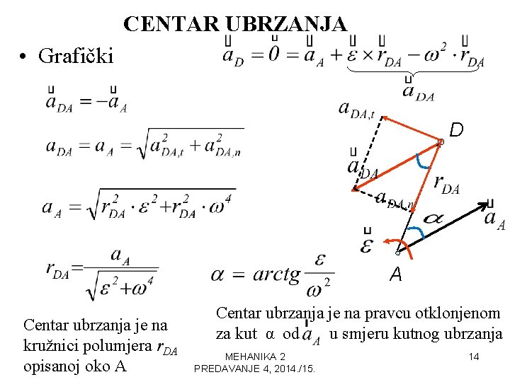 CENTAR UBRZANJA • Grafički D A Centar ubrzanja je na kružnici polumjera r. DA CENTAR UBRZANJA • Grafički D A Centar ubrzanja je na kružnici polumjera r. DA