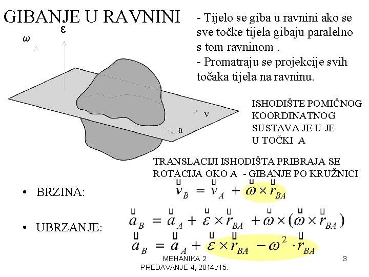 GIBANJE U RAVNINI ω ε - Tijelo se giba u ravnini ako se sve GIBANJE U RAVNINI ω ε - Tijelo se giba u ravnini ako se sve