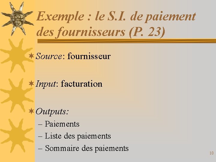 Exemple : le S. I. de paiement des fournisseurs (P. 23) ¬Source: fournisseur ¬Input: