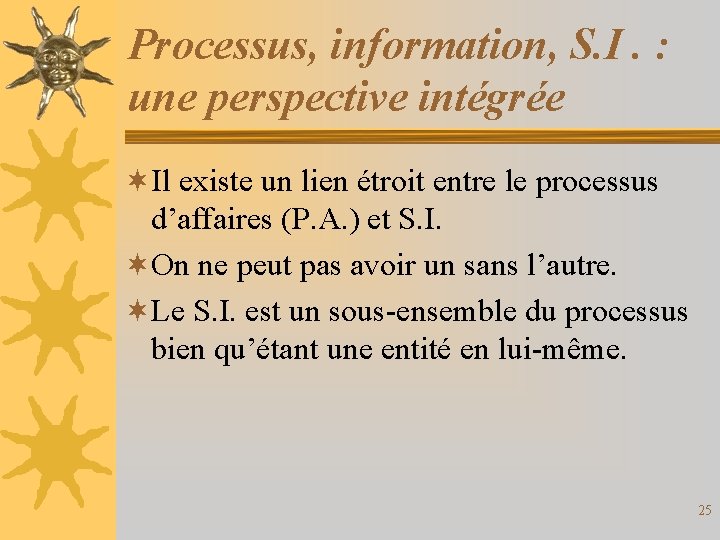 Processus, information, S. I. : une perspective intégrée ¬Il existe un lien étroit entre