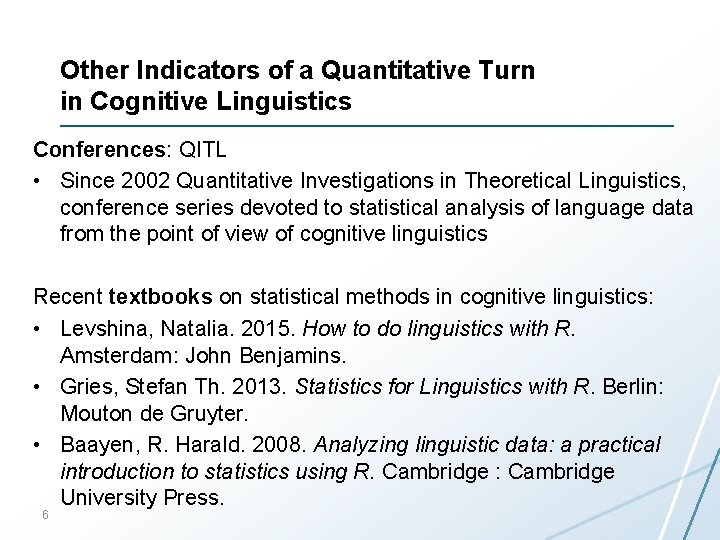 Other Indicators of a Quantitative Turn in Cognitive Linguistics Conferences: QITL • Since 2002