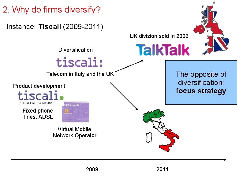 2. Why do firms diversify? Instance: Tiscali (2009 -2011) UK division sold in 2009