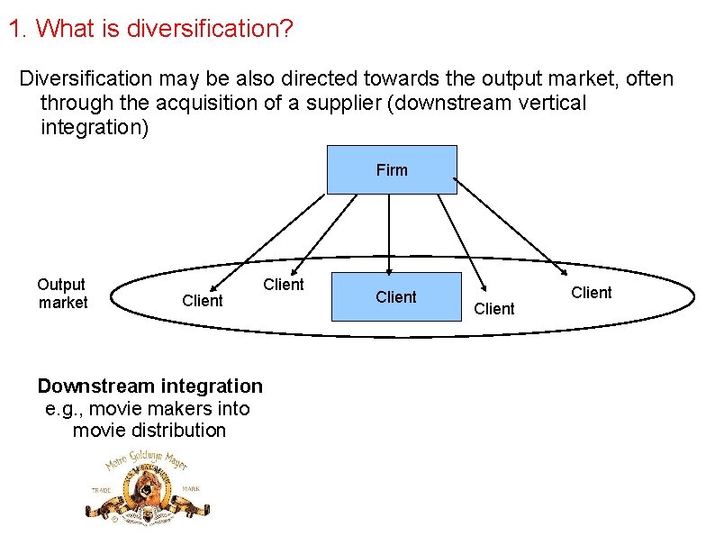 1. What is diversification? Diversification may be also directed towards the output market, often