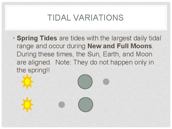TIDAL VARIATIONS • Spring Tides are tides with the largest daily tidal range and TIDAL VARIATIONS • Spring Tides are tides with the largest daily tidal range and