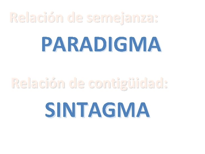 Relación de semejanza: PARADIGMA Relación de contigüidad: SINTAGMA 