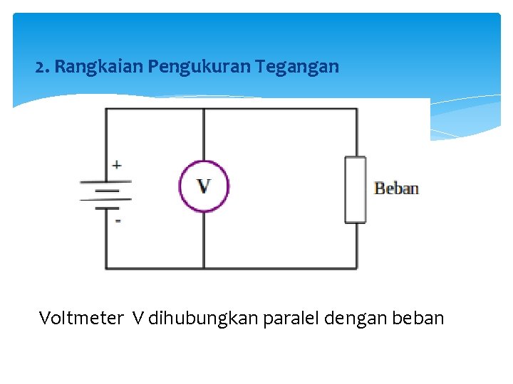 2. Rangkaian Pengukuran Tegangan Voltmeter V dihubungkan paralel dengan beban 