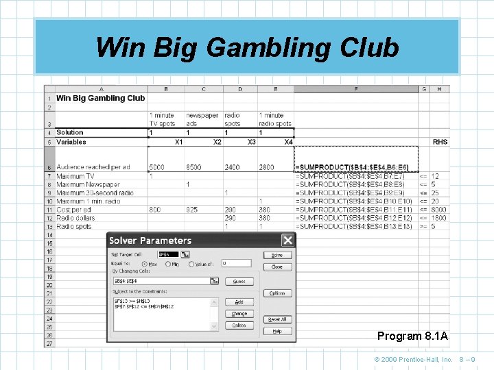 Win Big Gambling Club Program 8. 1 A © 2009 Prentice-Hall, Inc. 8– 9