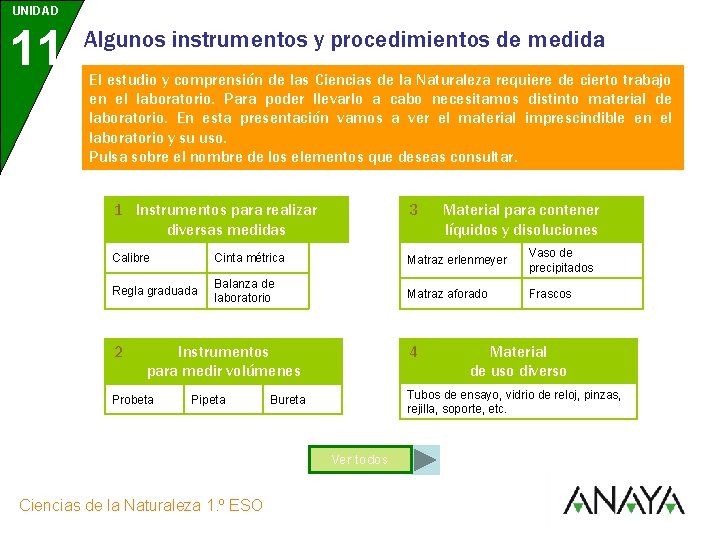 UNIDAD 11 Algunos instrumentos y procedimientos de medida El estudio y comprensión de las