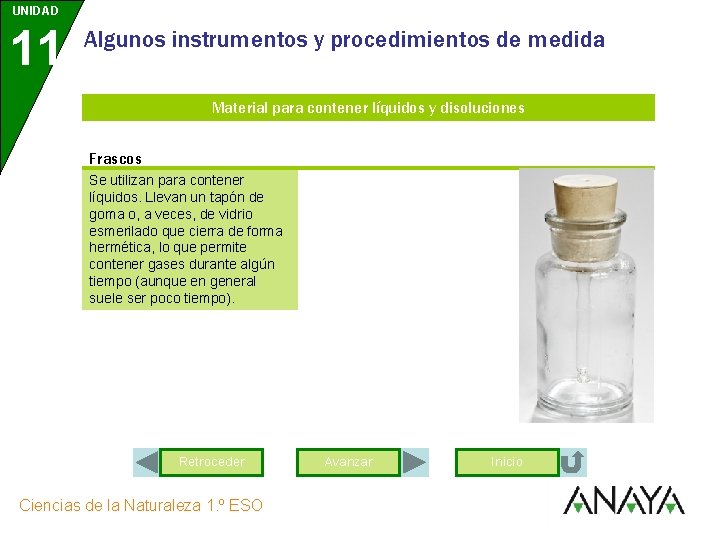 UNIDAD 11 Algunos instrumentos y procedimientos de medida Material para contener líquidos y disoluciones