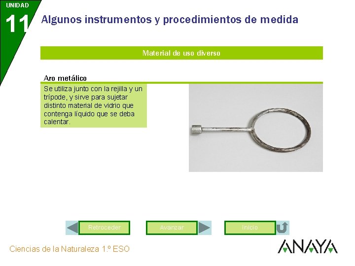 UNIDAD 11 Algunos instrumentos y procedimientos de medida Material de uso diverso Aro metálico
