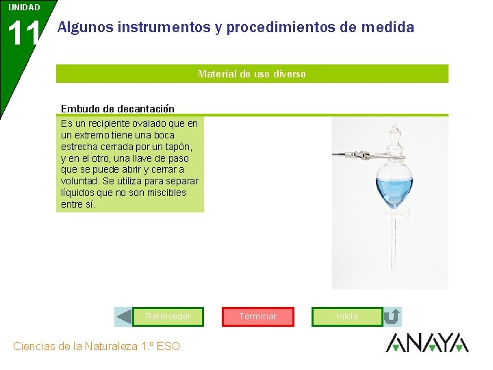 UNIDAD 11 Algunos instrumentos y procedimientos de medida Material de uso diverso Embudo de