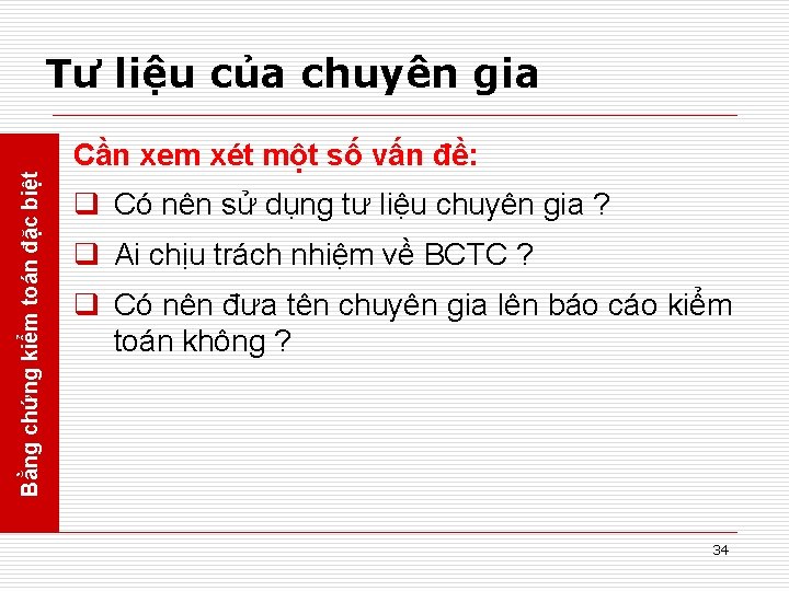 Bằng chứng kiểm toán đặc biệt Tư liệu của chuyên gia Cần xem xét