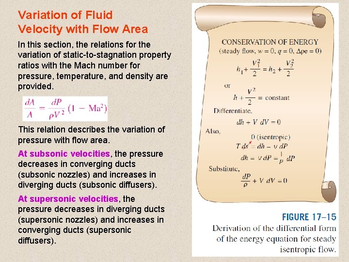 Variation of Fluid Velocity with Flow Area In this section, the relations for the