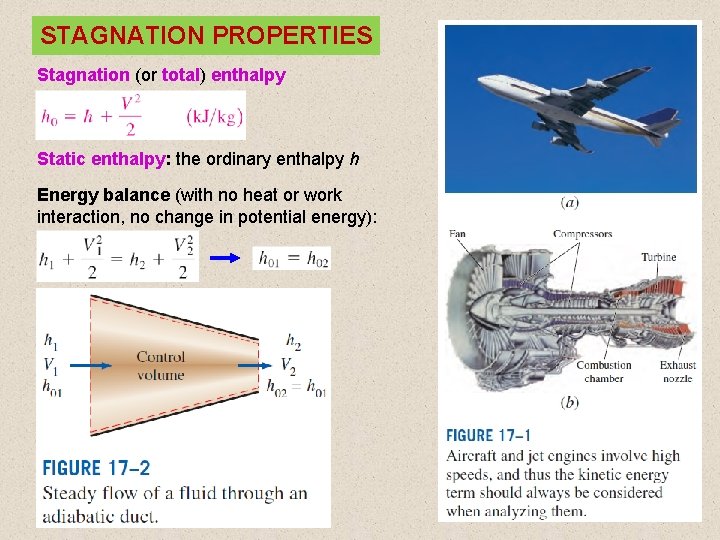 STAGNATION PROPERTIES Stagnation (or total) enthalpy Static enthalpy: the ordinary enthalpy h Energy balance