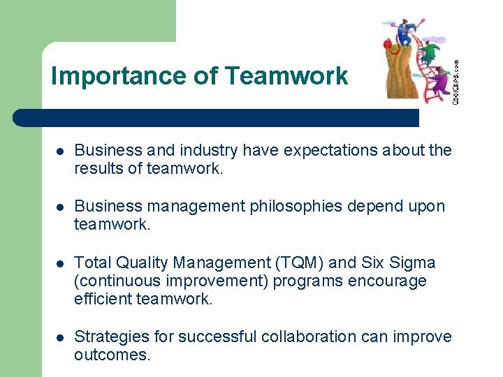 Importance of Teamwork l Business and industry have expectations about the results of teamwork.