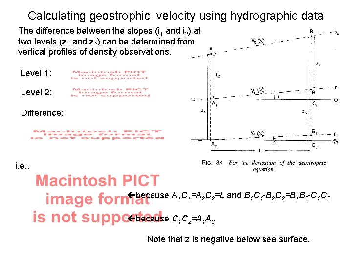 Calculating geostrophic velocity using hydrographic data The difference between the slopes (i 1 and